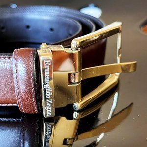 ERMENEGLIDO ZEGNA BROWN  GENUINE ITALIAN LEATHER BELT BRASS BUCKLE  44